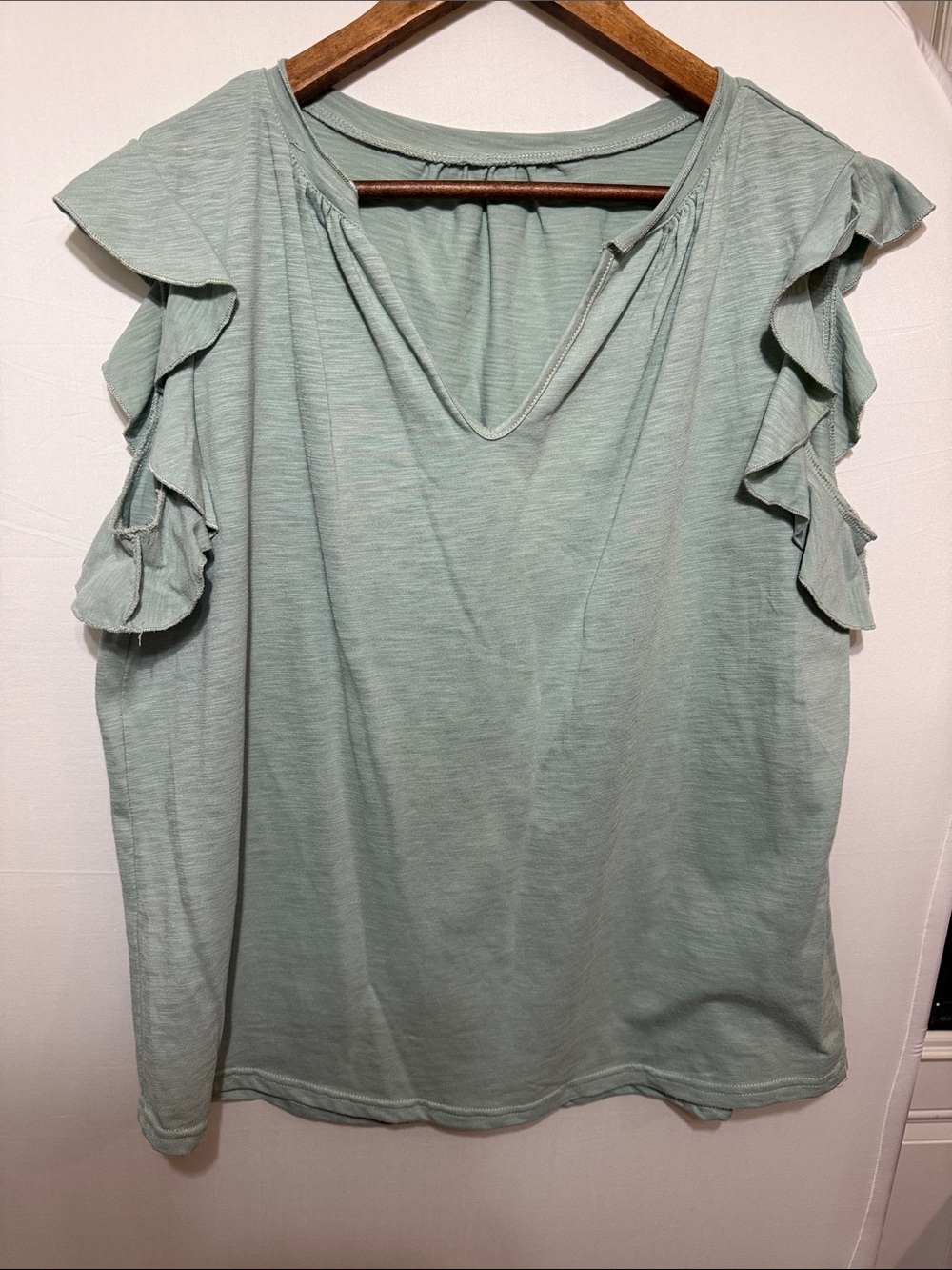 Women's Ruffle Sleeve V-Neck Top - Sage Green